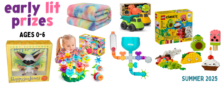 Image showcasing the prizes for the early literature age group.